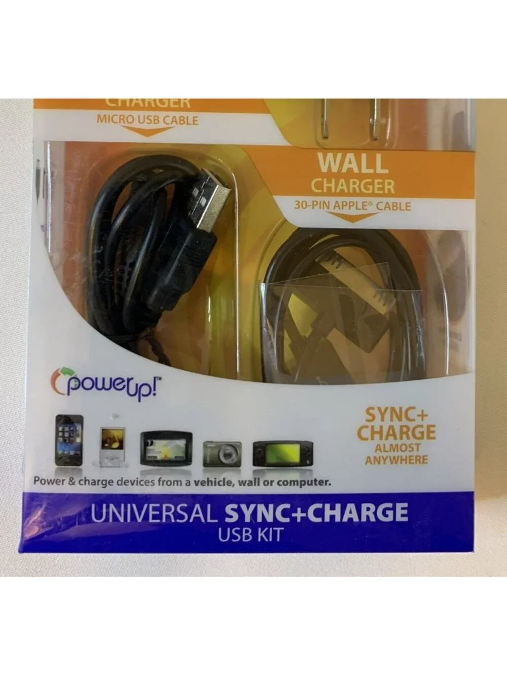 PowerUp Universal USB Sync Charge Kit Micro USB 30-Pin Car Wall Chargers NEW